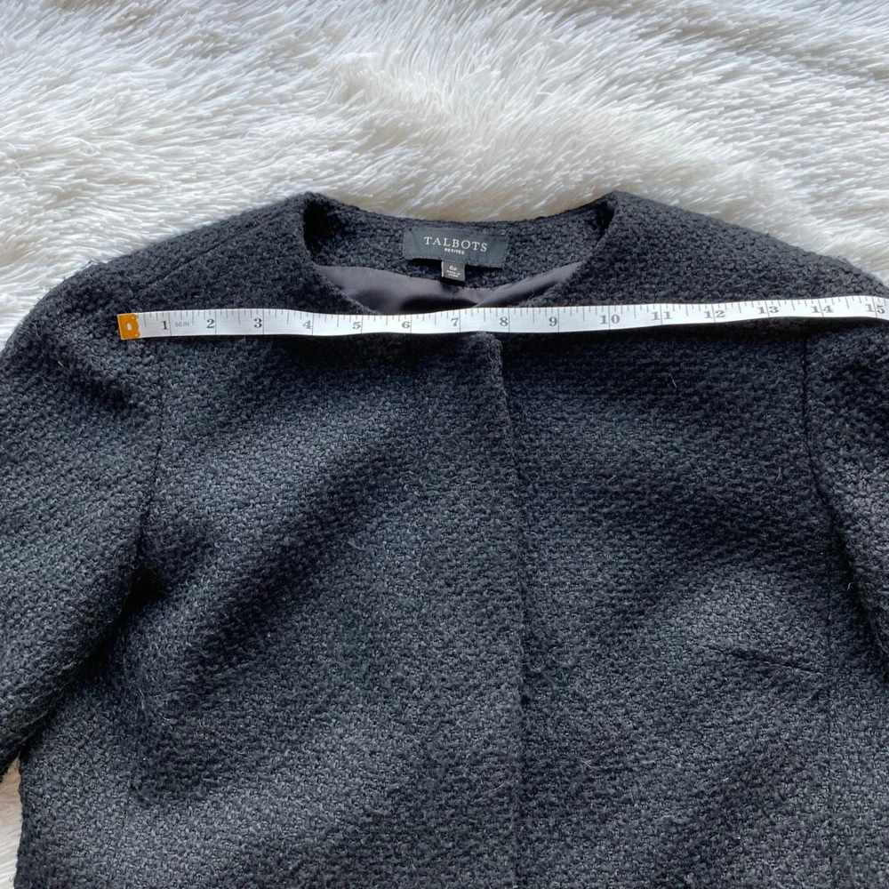 TALBOTS Boucle Jacket Women Black Faux Leather Trim Zip Front 6P